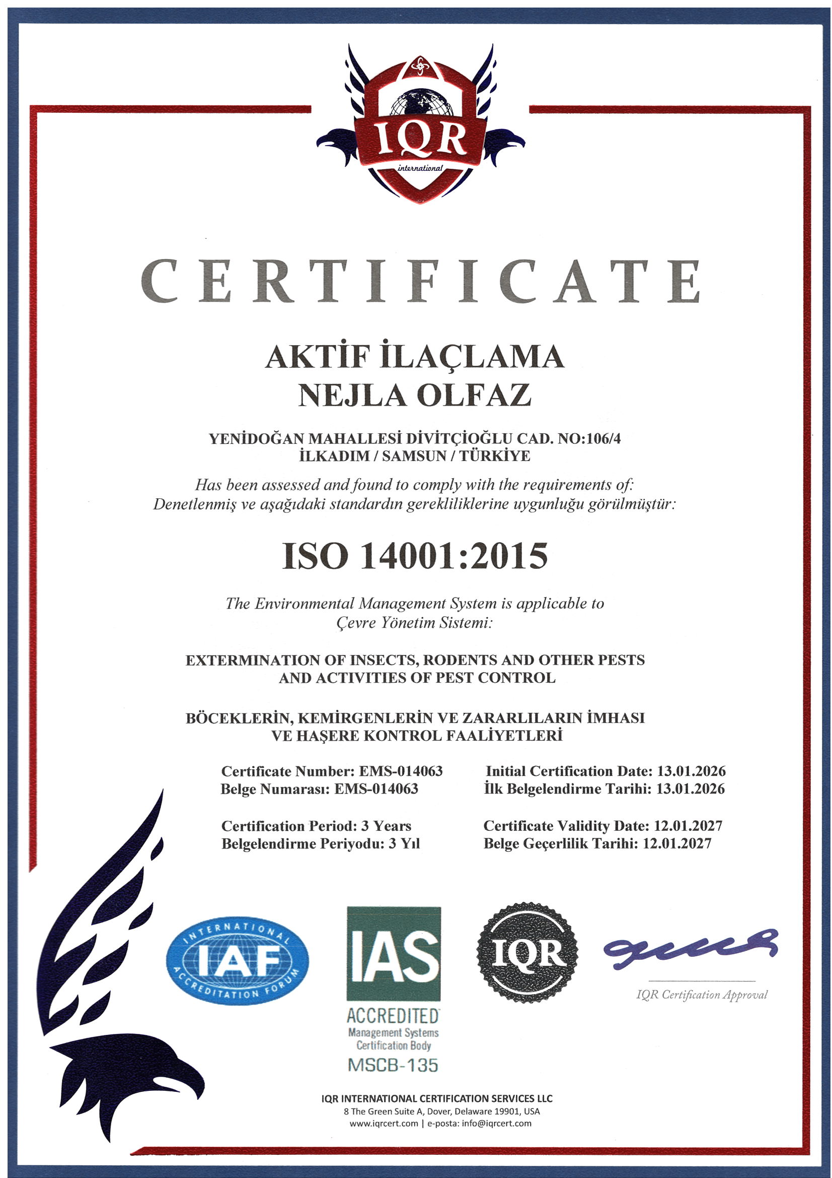 ISO 14001:2015 Çevre Yönetim Sistemi Sertifikası